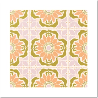 Pink and Green Aesthetic Trendy Tile Pattern Posters and Art